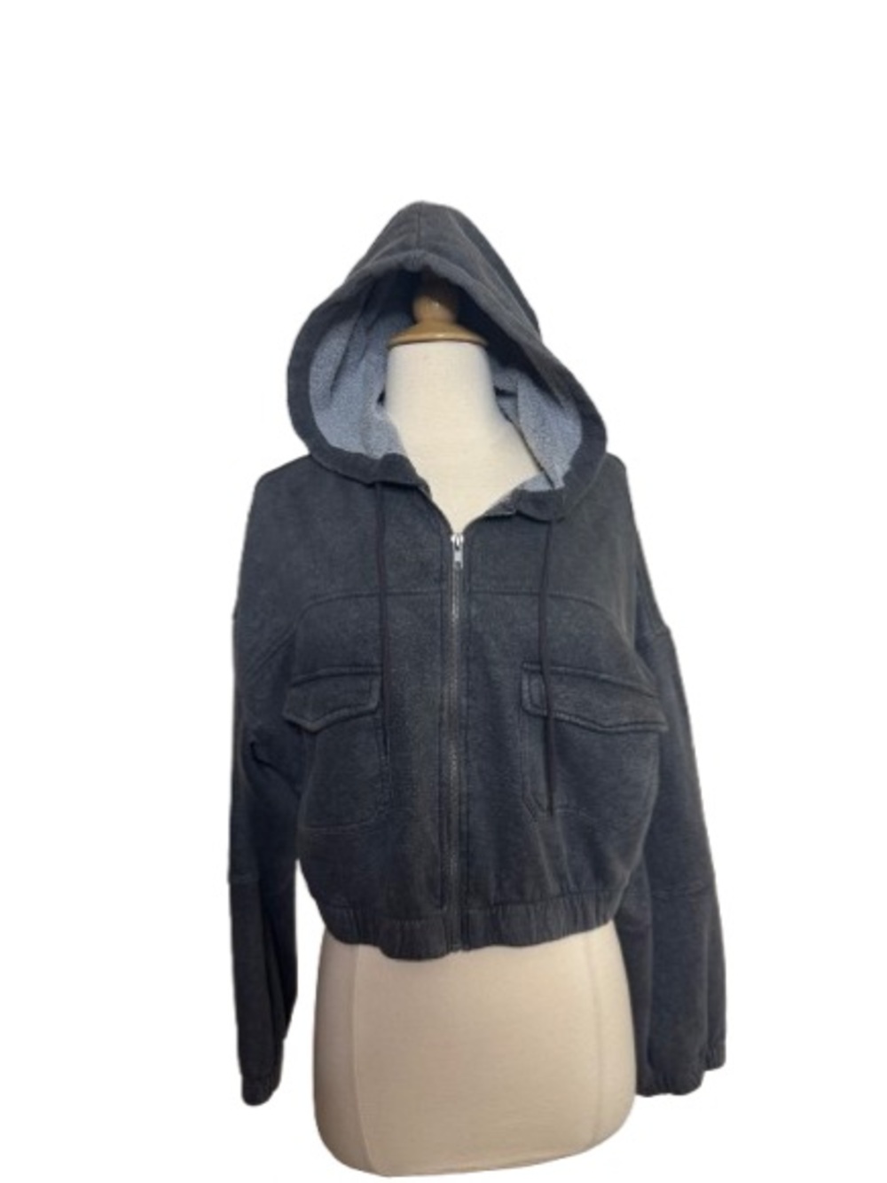 Vintage Havana Charcoal Cropped Hooded Zip Jacket